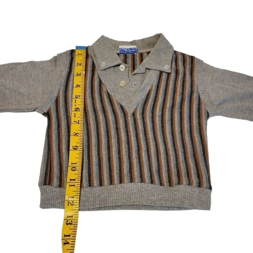 Doe Spun Vintage Grandpacore Striped Sweater Vest Polo Long Sleeve Boys 4T
